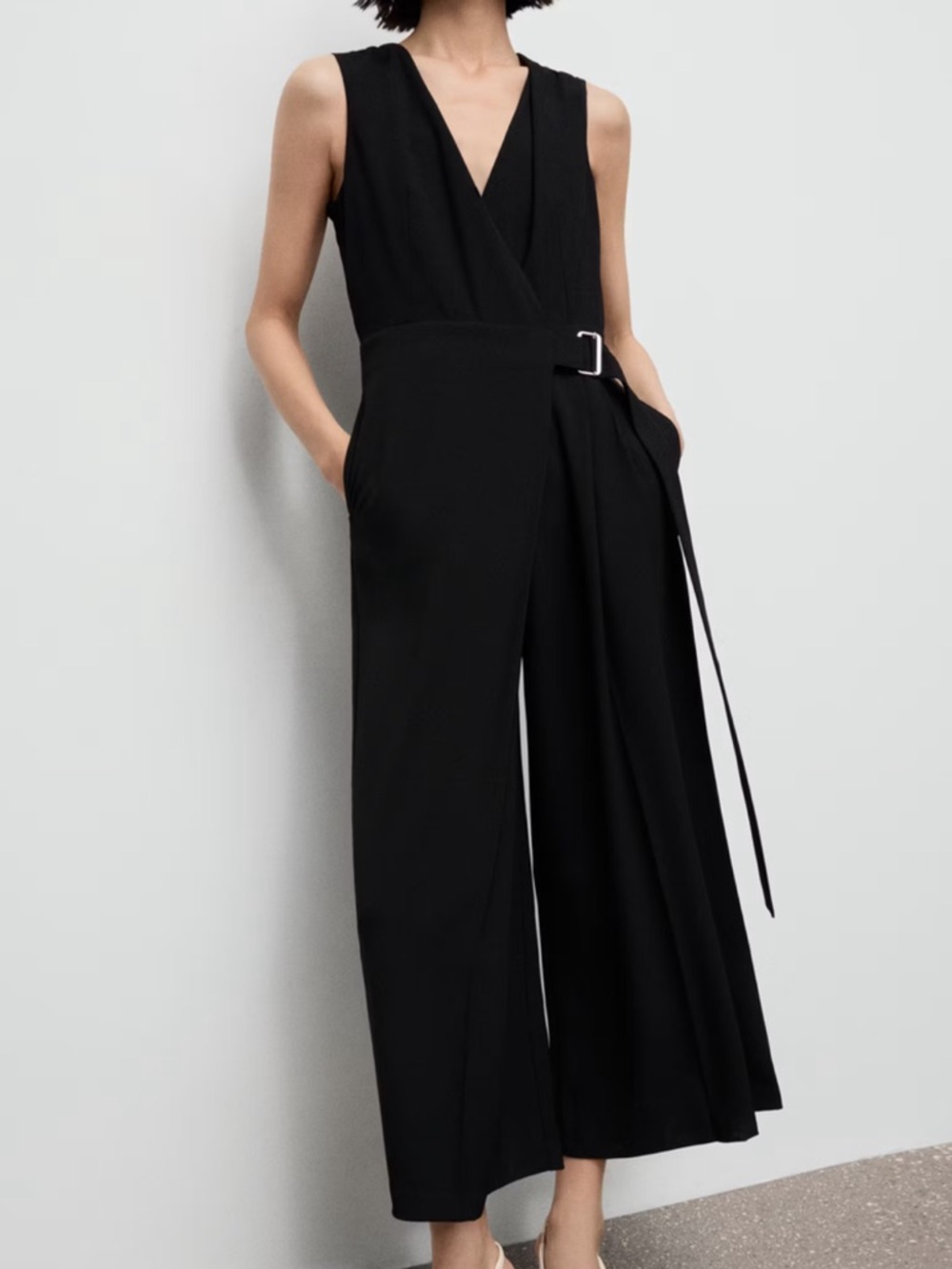 MANGO BELT WRAP JUMPSUIT WOMEN’S BLACK SIZE LARGE